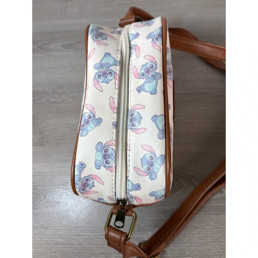 Loungefly Disney Lilo & Stitch Crossbody Bag Cream Brown Faux Leather Camera Bag